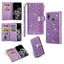 For Huawei P20 lite Multi-card Slots Starry Sky Laser Carving Glitter Zipper Horizontal Flip Leather Case with Holder & Wallet & Lanyard(Purple)