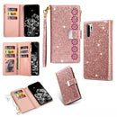 For Huawei P30 Pro Multi-card Slots Starry Sky Laser Carving Glitter Zipper Horizontal Flip Leather Case with Holder & Wallet & Lanyard(Rose Gold)