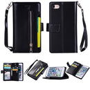 For iPhone SE 2020 / 8 / 7 Multifunctional Zipper Horizontal Flip Leather Case with Holder & Wallet & 9 Card Slots & Lanyard(Black)