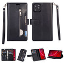 For iPhone 11 Pro Multifunctional Zipper Horizontal Flip Leather Case with Holder & Wallet & 9 Card Slots & Lanyard(Black)