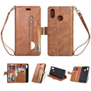 For Huawei P20 lite / Nova 3e Multifunctional Zipper Horizontal Flip Leather Case with Holder & Wallet & 9 Card Slots & Lanyard(Brown)