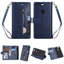 For OnePlus 5T Multifunctional Zipper Horizontal Flip Leather Case with Holder & Wallet & 9 Card Slots & Lanyard(Blue)