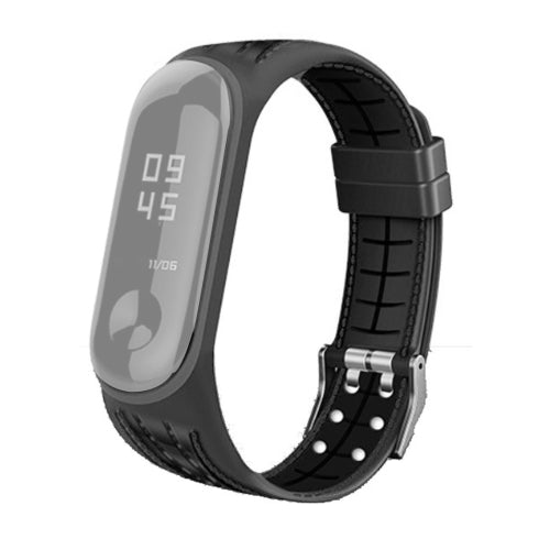 For Xiaomi Mi Band 4 / 3 Silicone Two-color Thread Replacement Strap Watchband, Style:Single Bead Texture(Black)