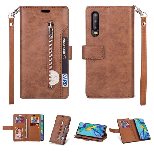 For Samsung Galaxy A90 5G Multifunctional Zipper Horizontal Flip Leather Case with Holder & Wallet & 9 Card Slots & Lanyard(Brown)
