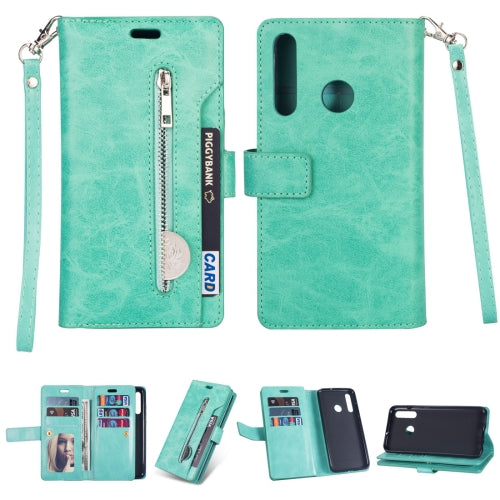 For Samsung Galaxy M30 / Galaxy A40s Multifunctional Zipper Horizontal Flip Leather Case with Holder & Wallet & 9 Card Slots & Lanyard(Mint Green)
