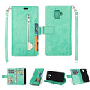 For Samsung Galaxy A6 (2018) Multifunctional Zipper Horizontal Flip Leather Case with Holder & Wallet & 9 Card Slots & Lanyard(Mint Green)