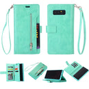 For Samsung Galaxy Note8 Multifunctional Zipper Horizontal Flip Leather Case with Holder & Wallet & 9 Card Slots & Lanyard(Mint Green)