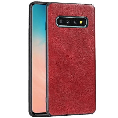 For Samsung Galaxy S10 Plus Crazy Horse Textured Calfskin PU+PC+TPU Case(Red)