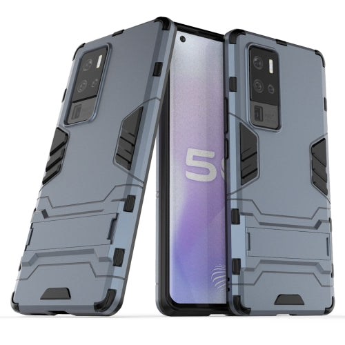 For Vivo X50 Pro+ PC + TPU Shockproof Protective Case with Invisible Holder(Navy Blue)