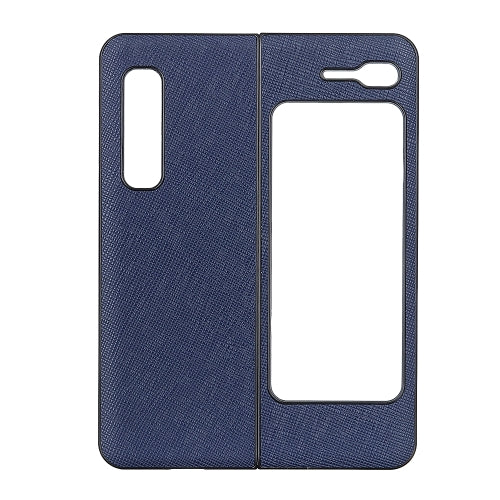 For Samsung Galaxy Fold 5G Hella Cross Texture Top-grain Leather + PC + TPU Shockproof Protective Case(Blue)