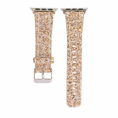 For Apple Watch 5 & 4 44mm / 3 & 2 & 1 42mm Glitter Sequins Leather Replacement Strap Watchband(Rose Gold)