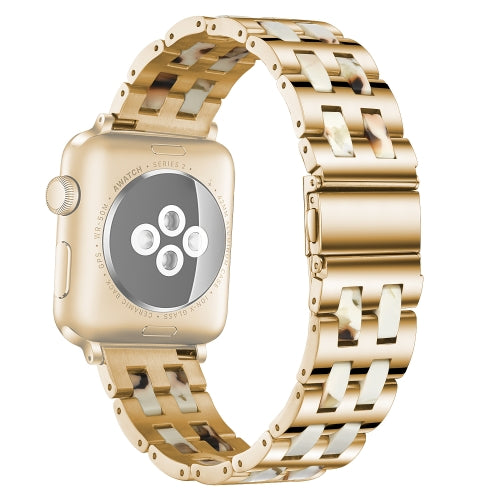 For Apple Watch 5 & 4 44mm / 3 & 2 & 1 42mm Stainless Steel + Resin Watch Wrist Strap(Nougat)