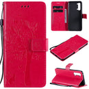 For Oppo Reno3 5G/ Find X2 Lite Tree & Cat Embossed Pattern Horizontal Flip Leather Case with Holder & Card Slots & Wallet & Lanyard(Rose Red)