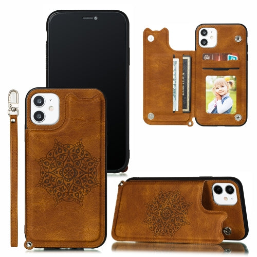 For iPhone 11 Pro Mandala Embossed PU + TPU Case with Holder & Card Slots & Photo Frame & Hand Strap(Brown)