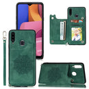 For Samsung Galaxy A20s Mandala Embossed PU + TPU Case with Holder & Card Slots & Photo Frame & Strap(Green)