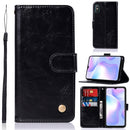 For Xiaomi Redmi 9A Copper Buckle Retro Crazy Horse Texture Horizontal Flip Leather Case with Holder & Card Slots & Wallet(Black)