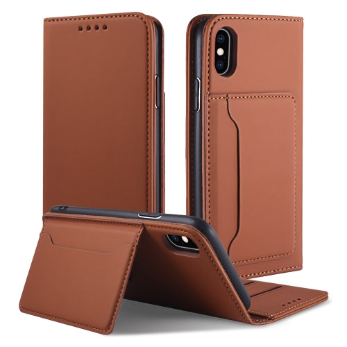 For iPhone XS / X Strong Magnetism Shockproof Horizontal Flip Liquid Feel Leather Case with Holder & Card Slots & Wallet(Brown)