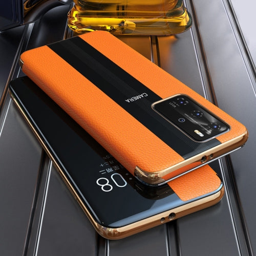 For Huawei P40 Pro Genuine Leather Smart Shckproof Horizontal Flip Case(Orange)