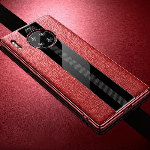 For Huawei Mate 30 Pro First Layer Cowhide + Glass Back Protective Case(Red)