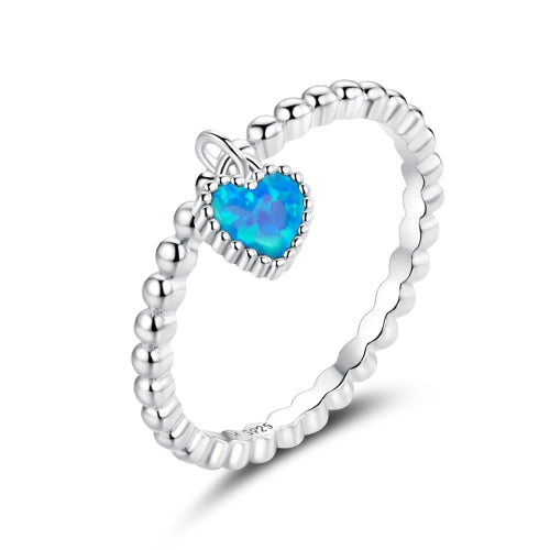 S925 Sterling Silver Deep Blue Heart Women Ring Jewelry, Size:6