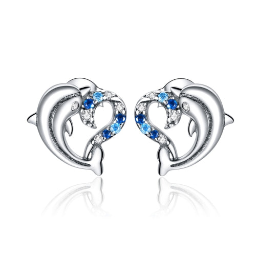 S925 Sterling Silver Dolphin Genie Zircon Women Earrings Jewelry