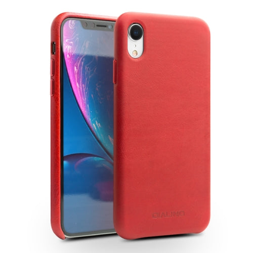 For iPhone XR QIALINO Shockproof Cowhide Leather Protective Case(Red)