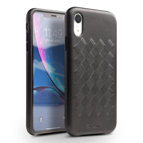 For iPhone XR QIALINO Shockproof Weave Cowhide Leather Protective Case(Black)