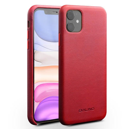 For iPhone 11 QIALINO Shockproof Cowhide Leather Protective Case(Red)