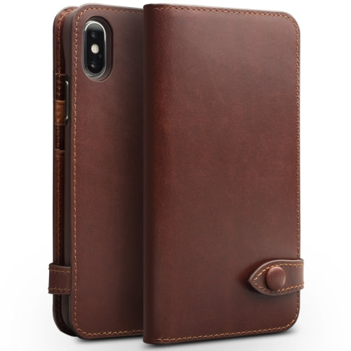 For iPhone XS / X QIALINO Crazy Horse Business Horizontal Flip Leather Case with Holder & Card Slots, Style:With Buckle(Brown)
