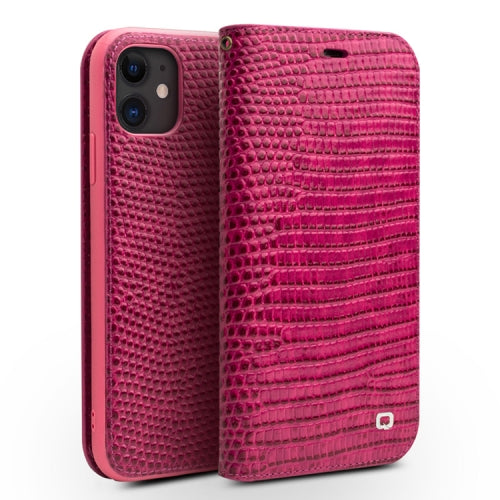 For iPhone 11 QIALINO Crocodile Texture Horizontal Flip Leather Case with Wallet & Card Slots(Rose Red)