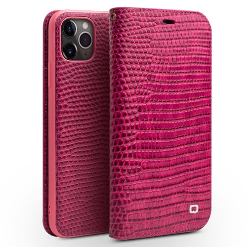 For iPhone 11 Pro QIALINO Crocodile Texture Horizontal Flip Leather Case with Wallet & Card Slots(Rose Red)