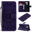 For LG K50S Pressed Printing Sunflower Pattern Horizontal Flip PU Leather Case Holder & Card Slots & Wallet & Lanyard(Purple)