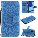 For OPPO A52 / A72 / A92 Sun Embossing Pattern Horizontal Flip Leather Case with Card Slot & Holder & Wallet & Lanyard(Blue)