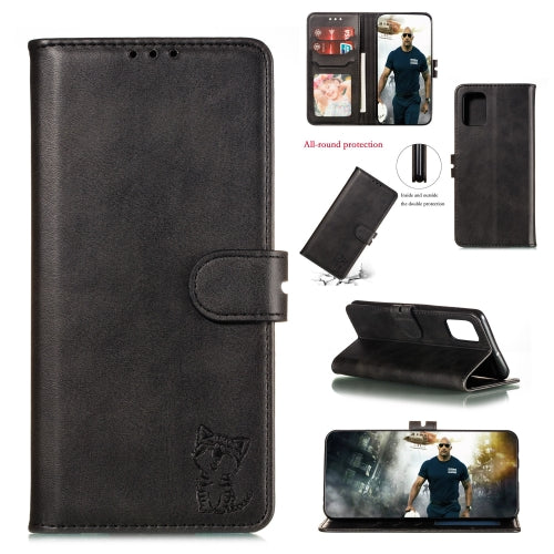 For Samsung Galaxy A71 5G Embossed Happy Cat Pattern Horizontal Flip Leather Case with Holder & Card Slots & Wallet & Photo Frame(Black)