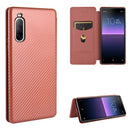 For Sony Xperia 10 II Carbon Fiber Texture Magnetic Horizontal Flip TPU + PC + PU Leather Case with Card Slot(Brown)