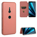 For Sony Xperia XZ3 Carbon Fiber Texture Magnetic Horizontal Flip TPU + PC + PU Leather Case with Card Slot(Brown)