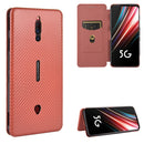 For ZTE nubia Red Magic 5S Carbon Fiber Texture Magnetic Horizontal Flip TPU + PC + PU Leather Case with Card Slot(Brown)