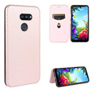 For LG K40S Carbon Fiber Texture Magnetic Horizontal Flip TPU + PC + PU Leather Case with Card Slot(Pink)