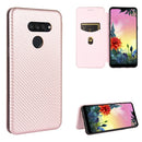 For LG K50S Carbon Fiber Texture Magnetic Horizontal Flip TPU + PC + PU Leather Case with Card Slot(Pink)