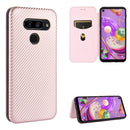 For LG Q70 Carbon Fiber Texture Magnetic Horizontal Flip TPU + PC + PU Leather Case with Card Slot(Pink)
