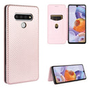 For LG Stylo 6 Carbon Fiber Texture Magnetic Horizontal Flip TPU + PC + PU Leather Case with Card Slot(Pink)