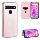 For TCL 10 Lite Carbon Fiber Texture Magnetic Horizontal Flip TPU + PC + PU Leather Case with Card Slot(Pink)
