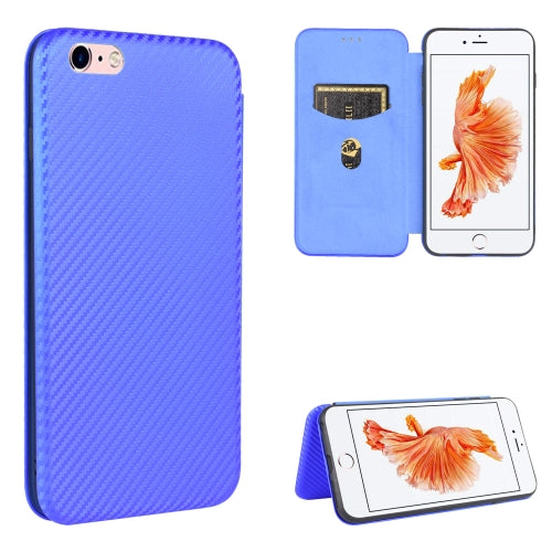 For iPhone 6 Plus / 6s Plus Carbon Fiber Texture Magnetic Horizontal Flip TPU + PC + PU Leather Case with Card Slot(Blue)