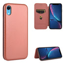 For iPhone XR Carbon Fiber Texture Magnetic Horizontal Flip TPU + PC + PU Leather Case with Card Slot(Brown)