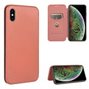 For iPhone X / XS Carbon Fiber Texture Magnetic Horizontal Flip TPU + PC + PU Leather Case with Card Slot(Brown)