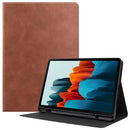 For Samsung Galaxy Tab S7 (2020) T870 Cowhide Texture TPU Tablet Horizontal Flip Leather Case with Holder & Sleep / Wake-Up Function & Pen Slot(Brown)