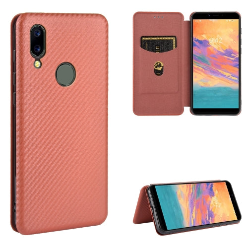For UMIDIGI A3S Carbon Fiber Texture Magnetic Horizontal Flip TPU + PC + PU Leather Case with Card Slot(Brown)