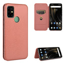 For UMIDIGI Power 3 Carbon Fiber Texture Magnetic Horizontal Flip TPU + PC + PU Leather Case with Card Slot(Brown)