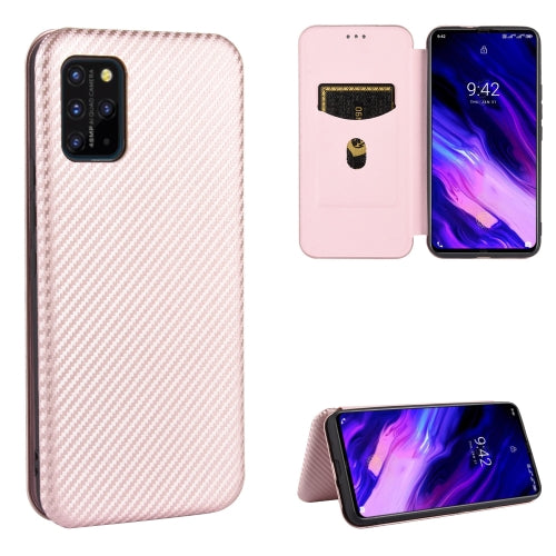 For UMIDIGI S5 Pro Carbon Fiber Texture Magnetic Horizontal Flip TPU + PC + PU Leather Case with Card Slot(Pink)