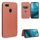 For OPPO A7(AX7) / A5s / AX5s / A12 Carbon Fiber Texture Magnetic Horizontal Flip TPU + PC + PU Leather Case with Card Slot(Brown)